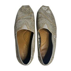 Toms Sparkle Flat Shoes Slip-On Round Toe Iridescent Silver Glitters Size 7.5W